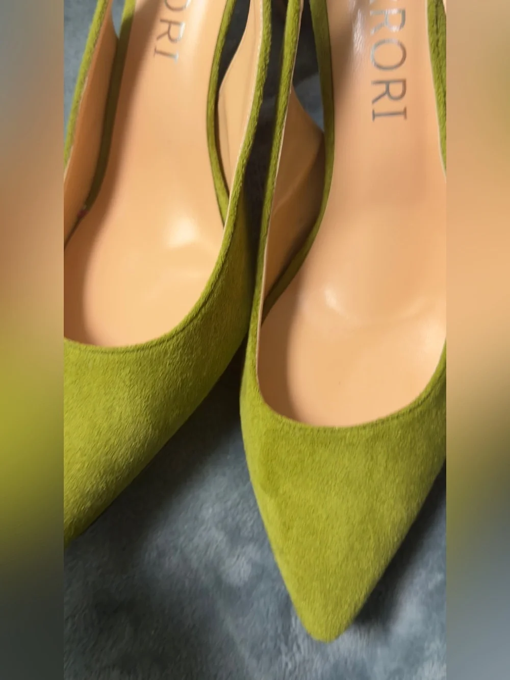 Olive Green Pointed Toe Slingback Heels
